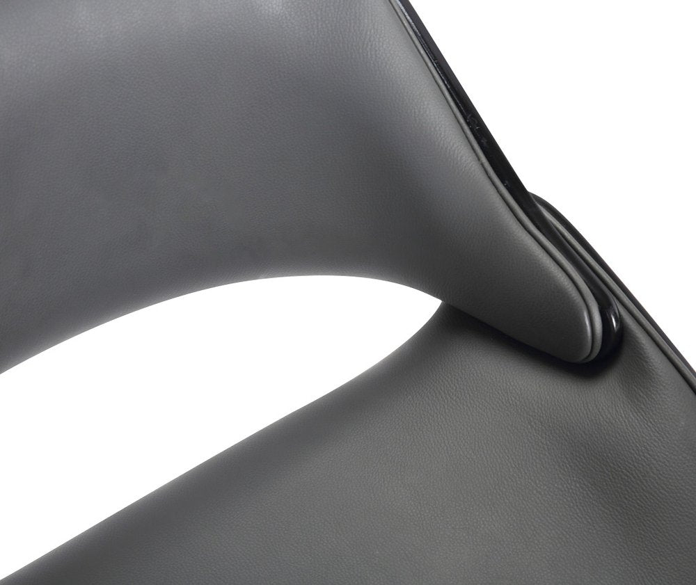 26" Gray And Black Faux Leather And Fabric And Iron Low Back Counter Height Swivel Bar Chair