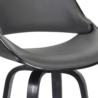 26" Gray And Black Faux Leather And Fabric And Iron Low Back Counter Height Swivel Bar Chair