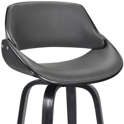 26" Gray And Black Faux Leather And Fabric And Iron Low Back Counter Height Swivel Bar Chair