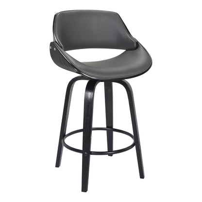 26" Gray And Black Faux Leather And Fabric And Iron Low Back Counter Height Swivel Bar Chair