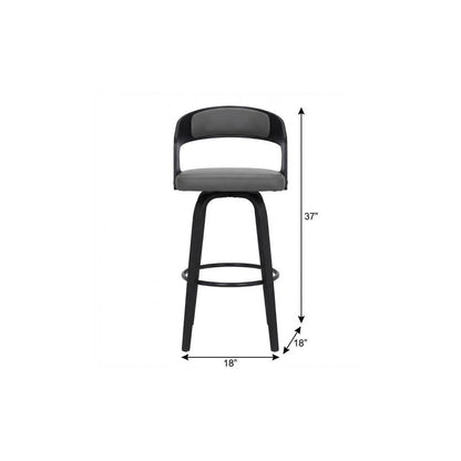 26" Gray And Black Faux Leather And Iron Swivel Low Back Counter Height Bar Chair