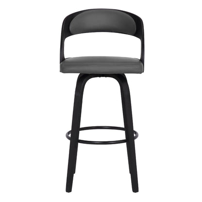 30" Gray And Black Fabric And Iron Low Back Bar Height Swivel Bar Chair