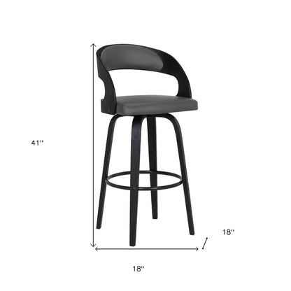30" Gray And Black Fabric And Iron Low Back Bar Height Swivel Bar Chair