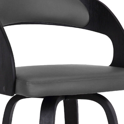 30" Gray And Black Fabric And Iron Low Back Bar Height Swivel Bar Chair
