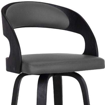 30" Gray And Black Fabric And Iron Low Back Bar Height Swivel Bar Chair