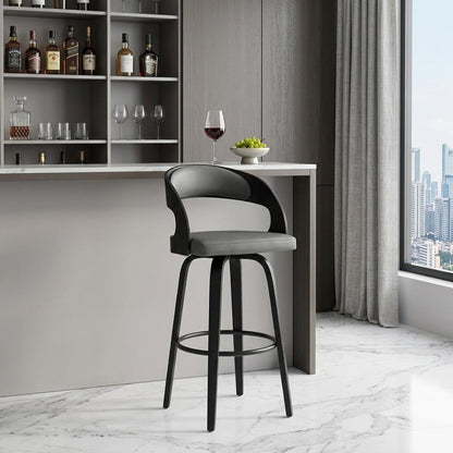 30" Gray And Black Iron Swivel Low Back Bar Height Bar Chair