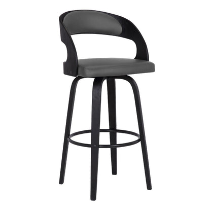 30" Gray And Black Fabric And Iron Low Back Bar Height Swivel Bar Chair
