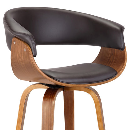 27" Brown Faux Leather And Iron Swivel Low Back Counter Height Bar Chair