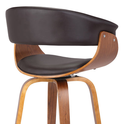 27" Brown Faux Leather And Iron Swivel Low Back Counter Height Bar Chair