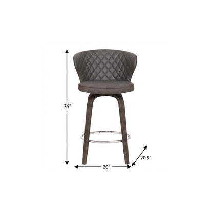 26" Brown Faux Leather And Iron Swivel Low Back Counter Height Bar Chair