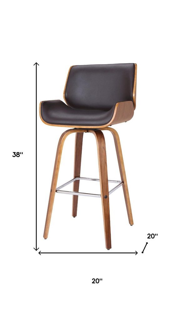 26" Brown Solid Wood Swivel Low Back Counter Height Bar Chair