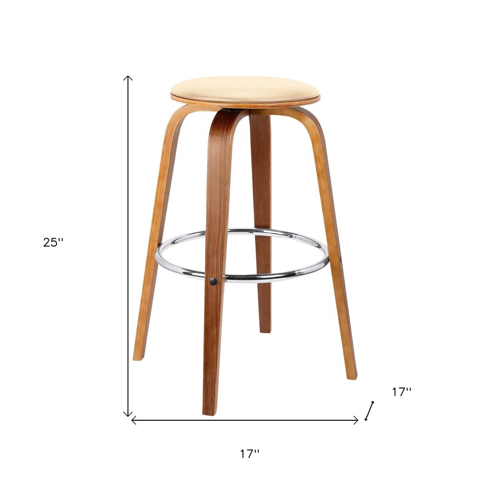 25" Cream And Brown Fabric And Iron Backless Counter Height Swivel Bar Chair