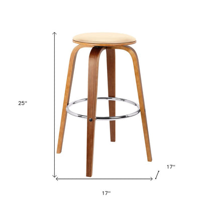 25" Cream And Brown Fabric And Iron Backless Counter Height Swivel Bar Chair