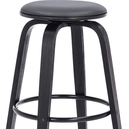 29" Gray And Black Fabric And Solid Wood Backless Bar Height Swivel Bar Chair