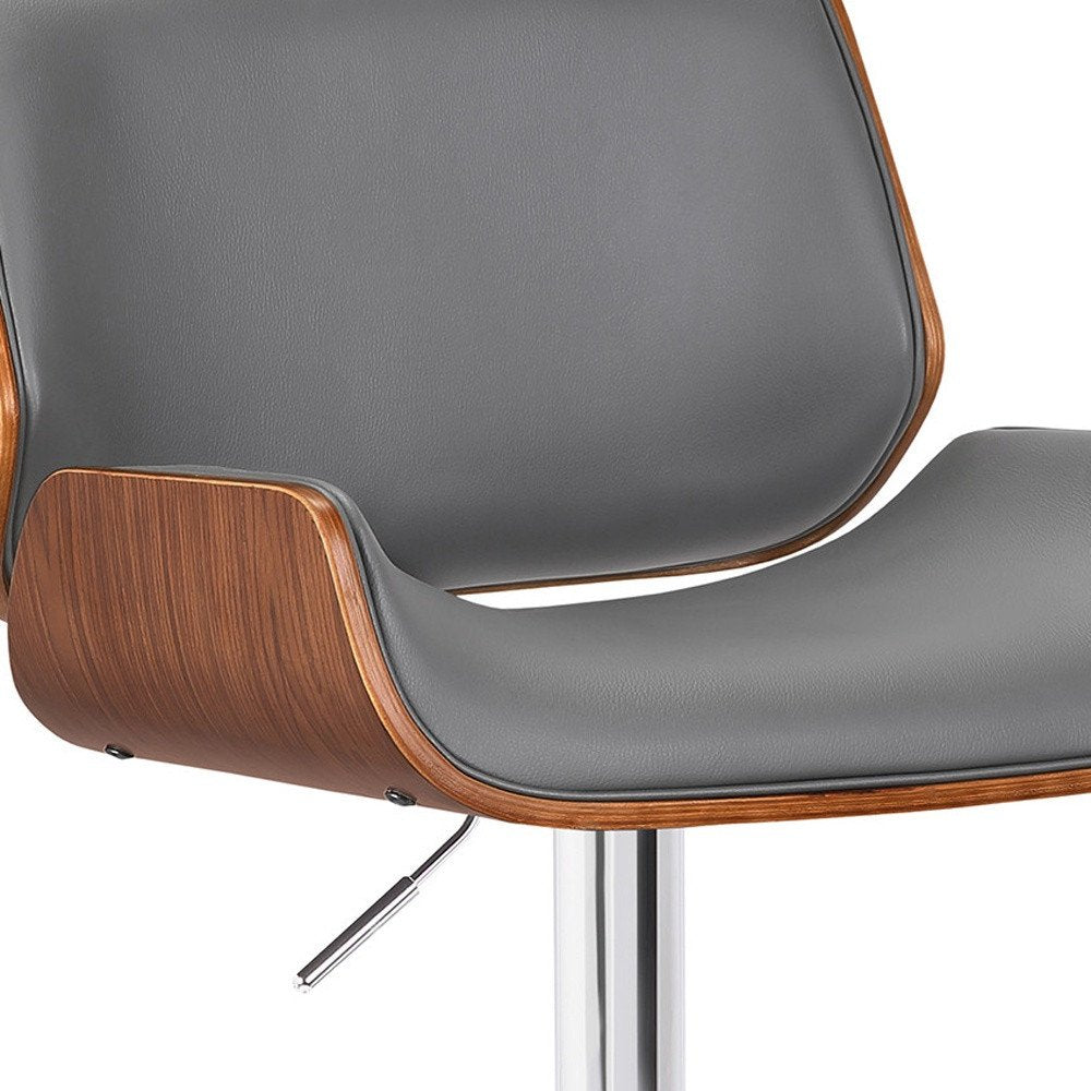 Gray And Silver Fabric And Iron Low Back Adjustable Height Swivel Bar Chair