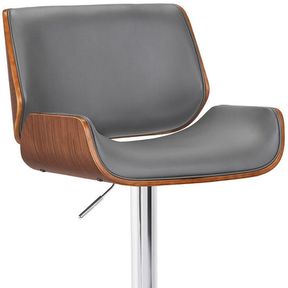 Gray And Silver Fabric And Iron Low Back Adjustable Height Swivel Bar Chair