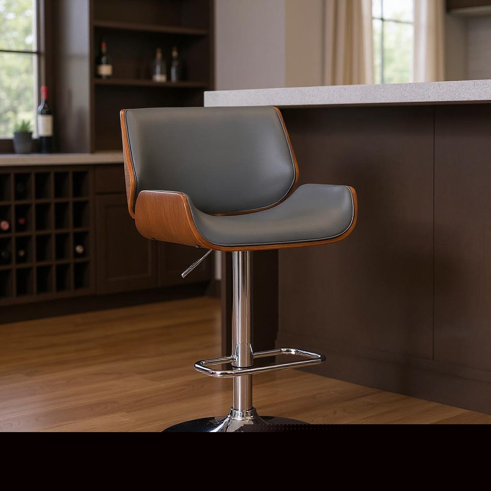 24" Gray And Silver Iron Swivel Low Back Adjustable Height Bar Chair