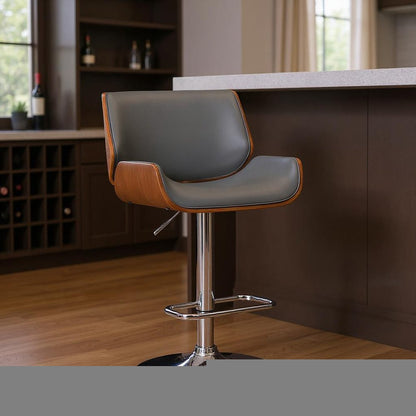 24" Gray And Silver Iron Swivel Low Back Adjustable Height Bar Chair