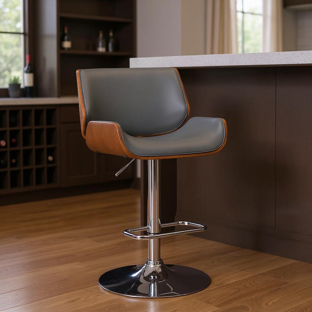 24" Gray And Silver Iron Swivel Low Back Adjustable Height Bar Chair