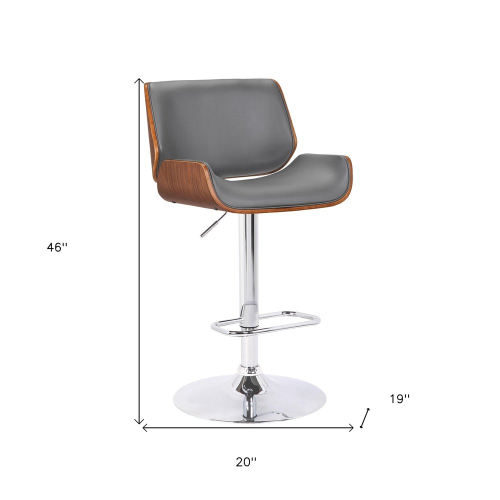 Gray And Silver Fabric And Iron Low Back Adjustable Height Swivel Bar Chair