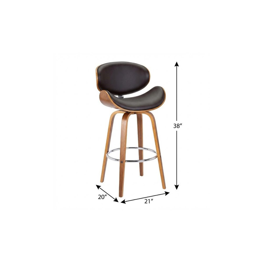 26" Brown Faux Leather And Iron Swivel Low Back Counter Height Bar Chair