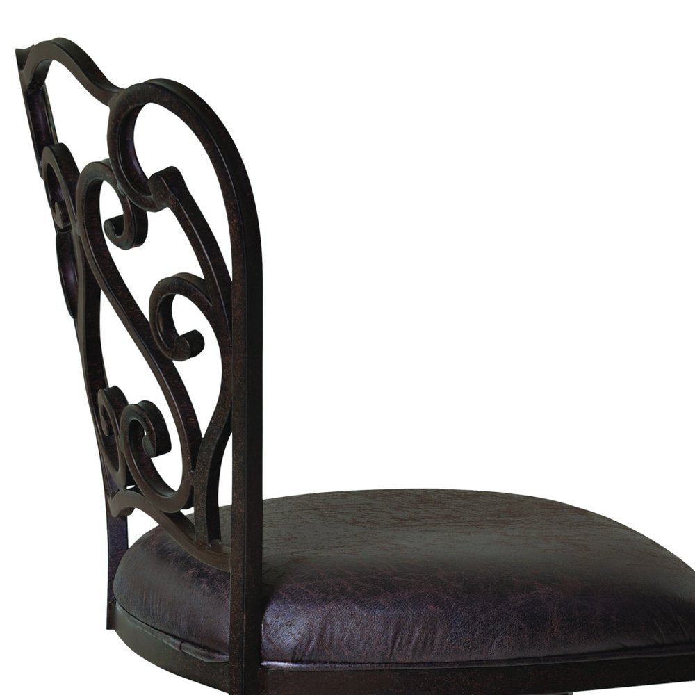 30" Espresso Fabric And Iron Bar Height Swivel Bar Chair