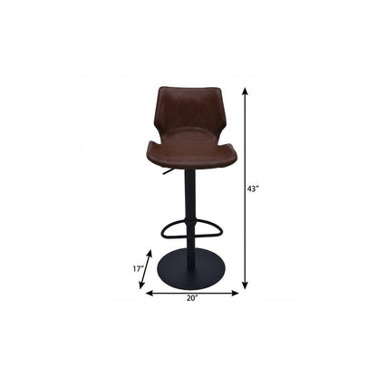 21" Coffee And Black Faux Leather And Iron Swivel Low Back Adjustable Height Bar Chair