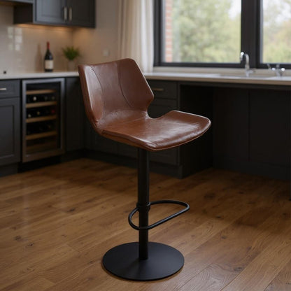 21" Coffee And Black Faux Leather And Iron Swivel Low Back Adjustable Height Bar Chair