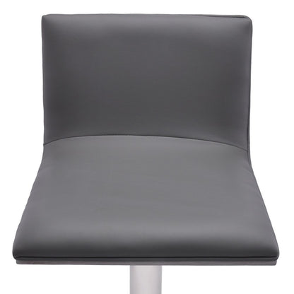 21" Gray And Silver Fabric And Iron Backless Adjustable Height Swivel Bar Chair