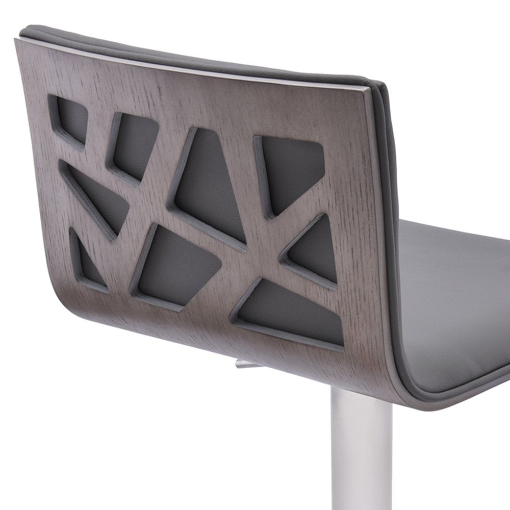 21" Gray And Silver Fabric And Iron Backless Adjustable Height Swivel Bar Chair