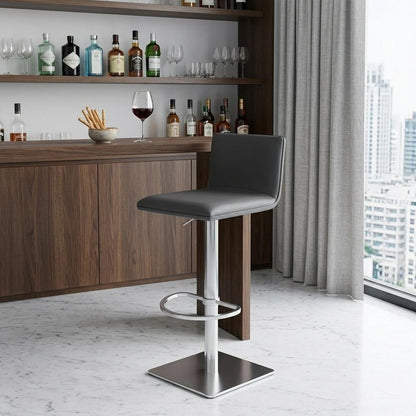 21" Gray And Silver Iron Swivel Backless Adjustable Height Bar Chair
