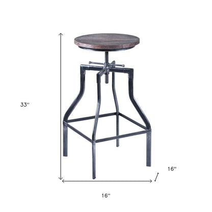 27" Brown And Gray Iron Backless Adjustable Height Bar Chair