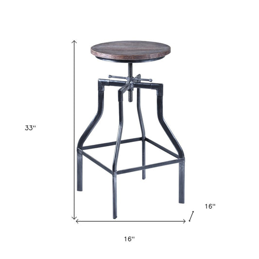 27" Brown And Gray Iron Backless Adjustable Height Bar Chair