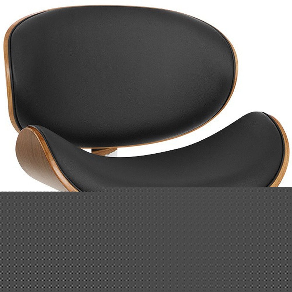 25" Black And Silver Faux Leather And Solid Wood Swivel Low Back Adjustable Height Bar Chair