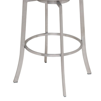 26" White And Silver Faux Leather And Iron Swivel Low Back Counter Height Bar Chair