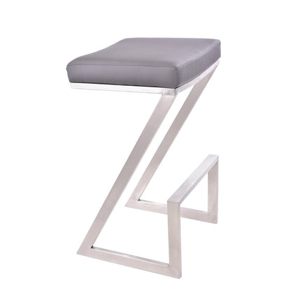 26" Gray And Silver Fabric And Iron Backless Counter Height Bar Chair