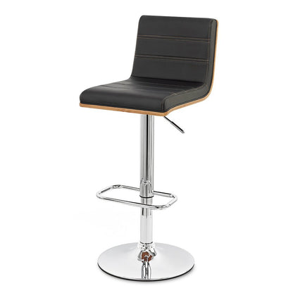 Black and Silver Fabric and Iron Low Back Adjustable Height Swivel Bar Chair