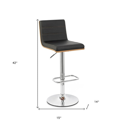 Black and Silver Fabric and Iron Low Back Adjustable Height Swivel Bar Chair