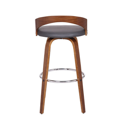 30" Gray and Brown Faux Leather and Iron Low Back Bar Height Swivel Bar Chair