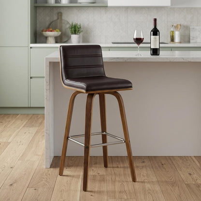 26" Brown Solid Wood Swivel Low Back Counter Height Bar Chair