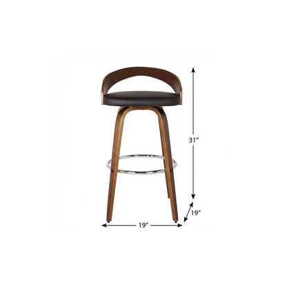 26" Brown Faux Leather And Solid Wood Swivel Low Back Counter Height Bar Chair