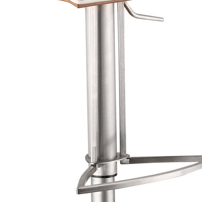 White And Silver Fabric And Faux Leather And Iron Low Back Adjustable Height Swivel Bar Chair