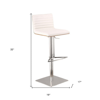 22" White And Silver Iron Swivel Low Back Adjustable Height Bar Chair