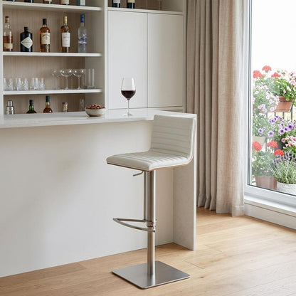 22" White And Silver Iron Swivel Low Back Adjustable Height Bar Chair