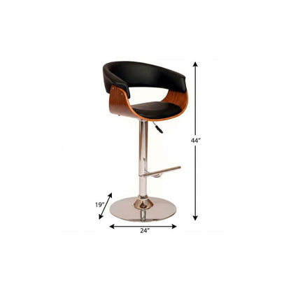 24" Black And Brown Faux Leather And Solid Wood Swivel Low Back Adjustable Height Bar Chair