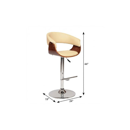 24" Cream And Silver Faux Leather And Solid Wood Swivel Low Back Adjustable Height Bar Chair
