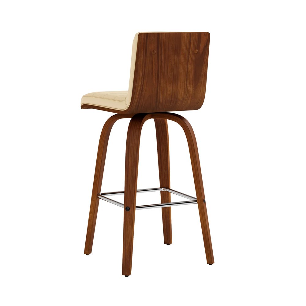 26" Cream and Brown Fabric and Iron Low Back Counter Height Swivel Bar Chair