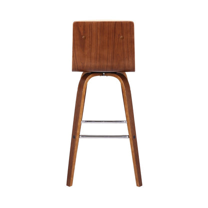 30" Cream and Brown Fabric and Iron Low Back Bar Height Swivel Bar Chair