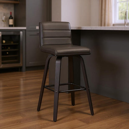 30" Gray And Black Iron Swivel Low Back Bar Height Bar Chair