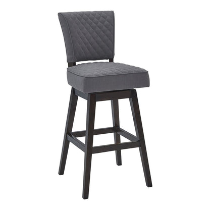 26" Gray and Espresso Fabric and Solid Wood Counter Height Swivel Bar Chair